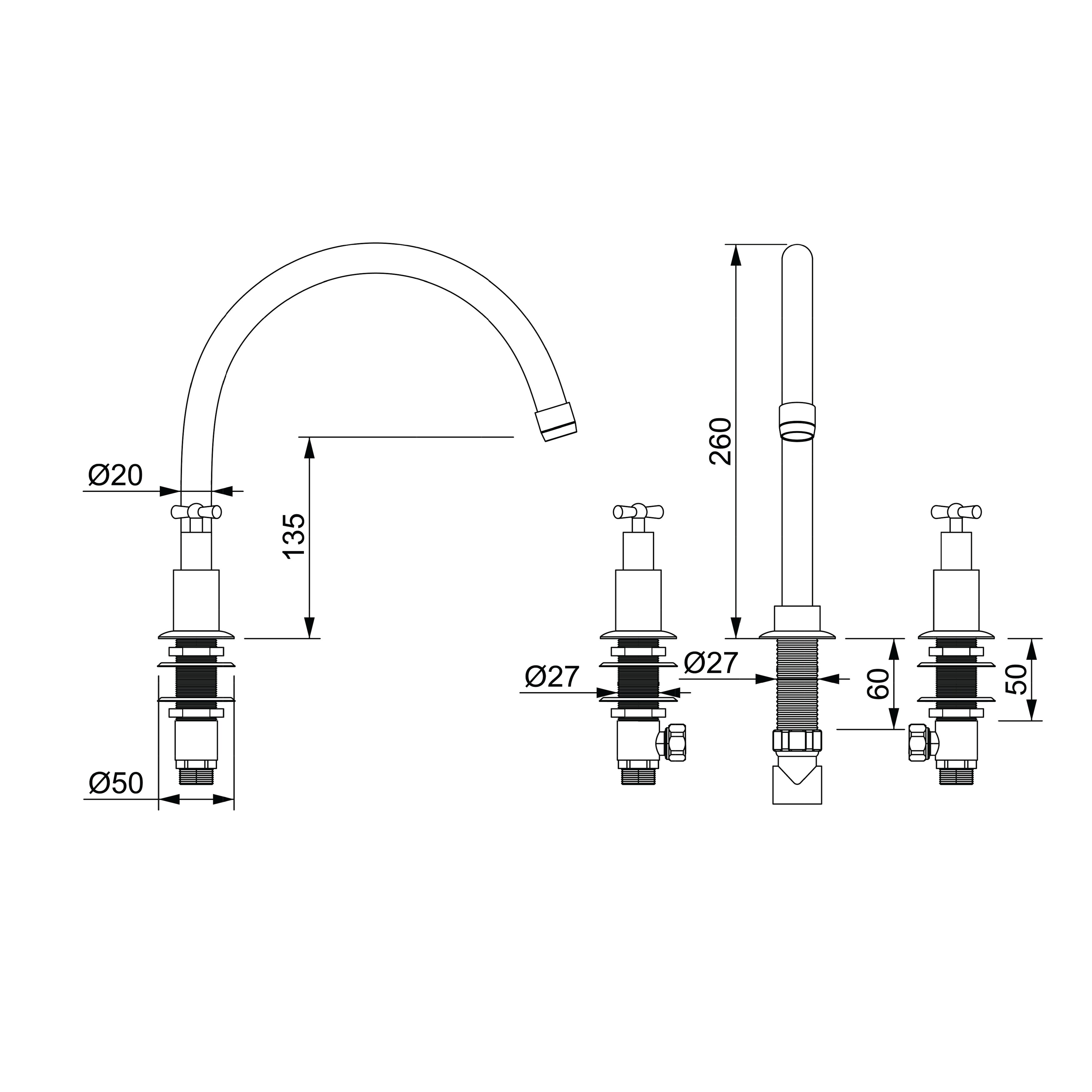 Farfalla Three Hole Wide Gooseneck